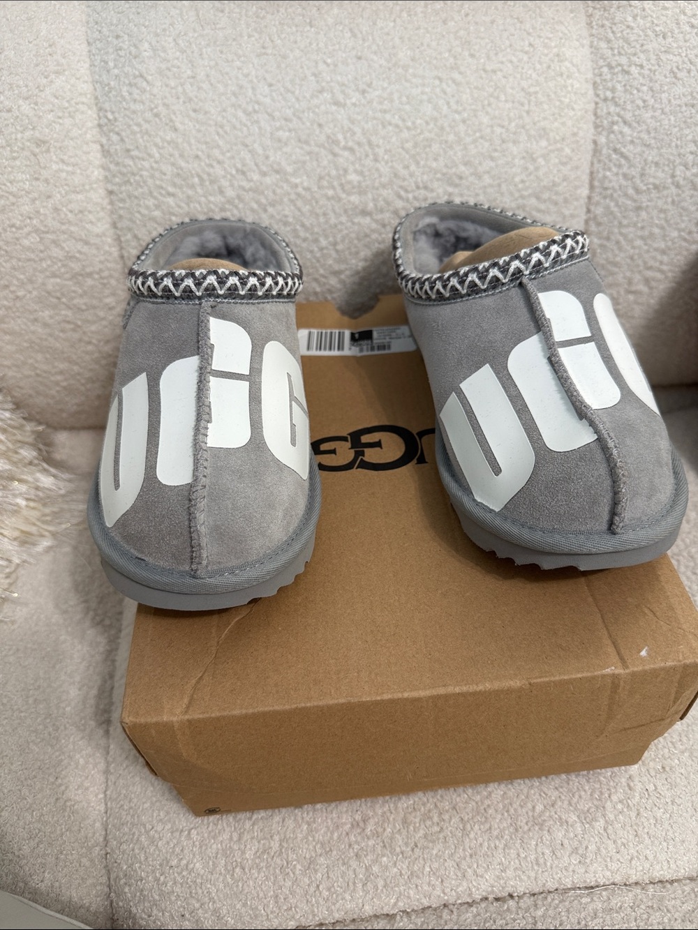 UGG Grey Logo Suede Clog Slippers